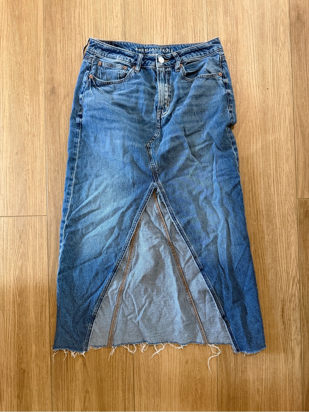 American Eagle Outfitters Low Rise Denim Maxi Skirt with Front Slit